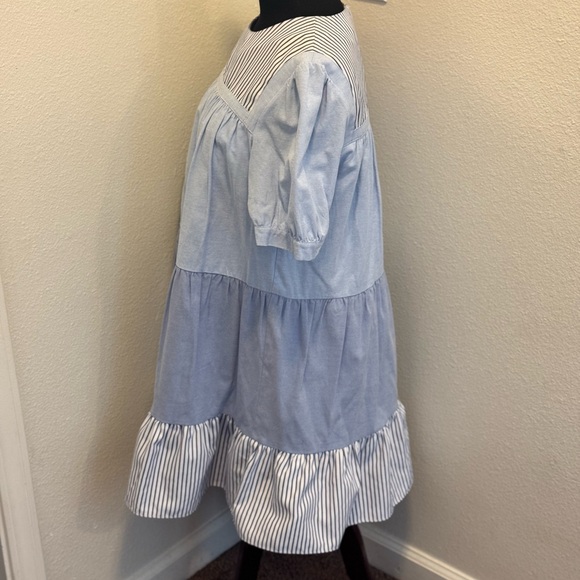 Tuckernuck English Factory Quinn Blue Striped Short Sleeve Tiered Dress M - Picture 3 of 8